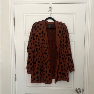 Bobeau Black and Brown Animal Print Cardigan Sweater